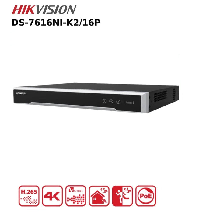 Hikvision 16 Channel 8MP NVR DS-7616NI-K2/16P 12MP PoE 16 Channel NVR With 2HDD Bays