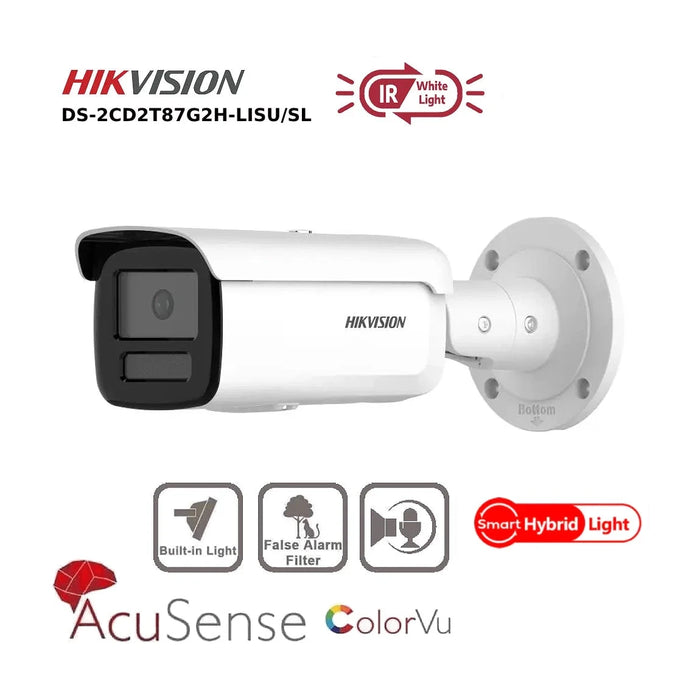 Hikvision 8MP IP Camera DS-2CD2T87G2H-LISU/SL 4K Smart Hybrid ColorVu and IR Acusense Bullet Camera 2-Way Talk