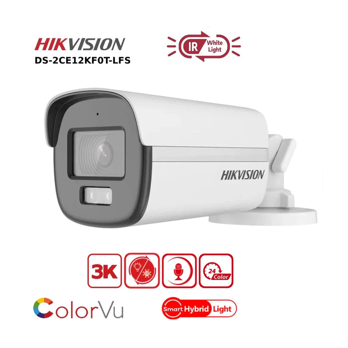 Hikvision DS-2CE12KF0T-LFS 3K TVI AoC ColorVu + IR Hybrid Dual-light Fixed Bullet Camera + Mic