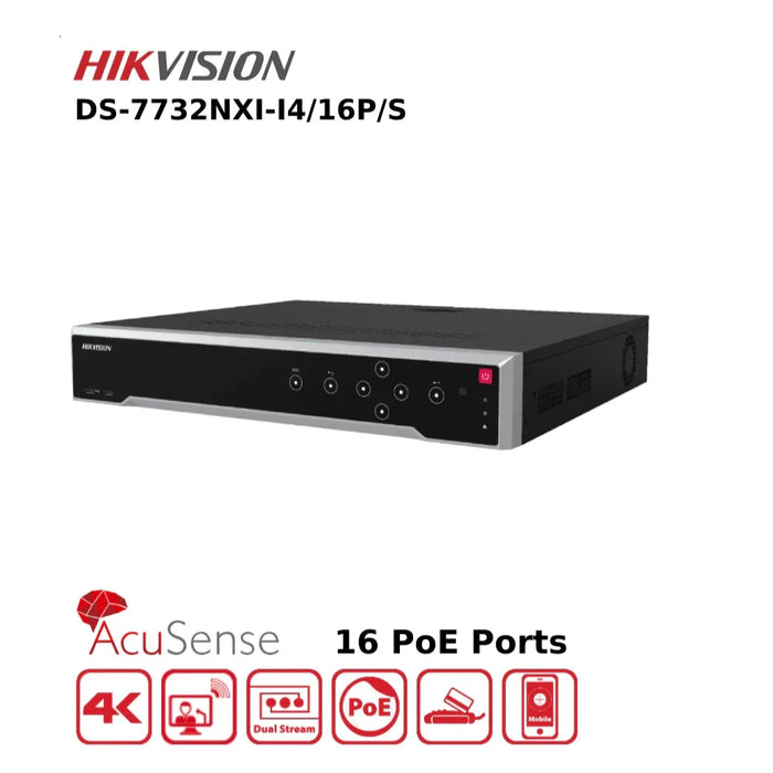 Hikvision DS-7732NXI-I4/16P/S 32 Channel AcuSense 4K NVR With 16 PoE Ports & 4 HDD Bays