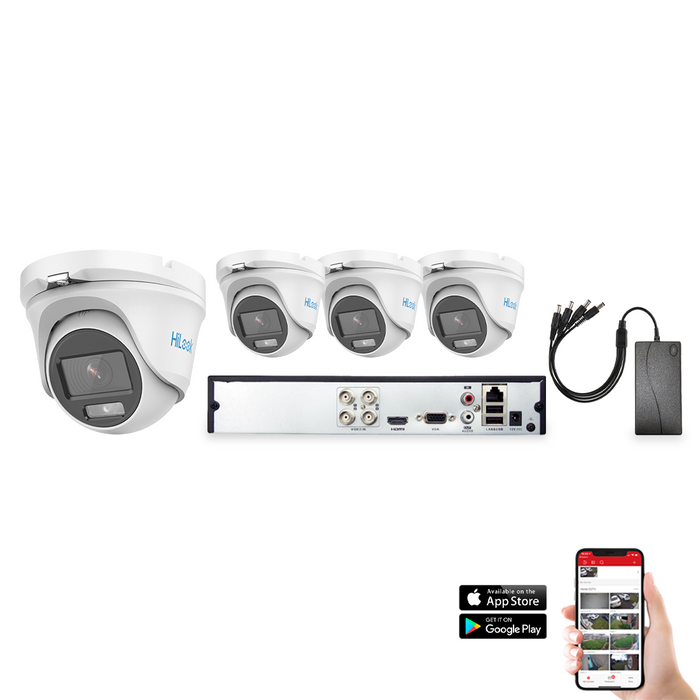 HiLook by Hikvision ColorVu 4 Camera 4ch AoC 3K 20M CCTV Kit (HI-KIT-TVI-COL-3K-20M-4)