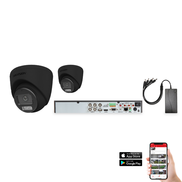 Hikvision Hybrid ColorVu 2 Camera 4ch AoC 3K 40M CCTV Kit - Black (HIK-KIT-TVI-HYB-3K-2-BK)