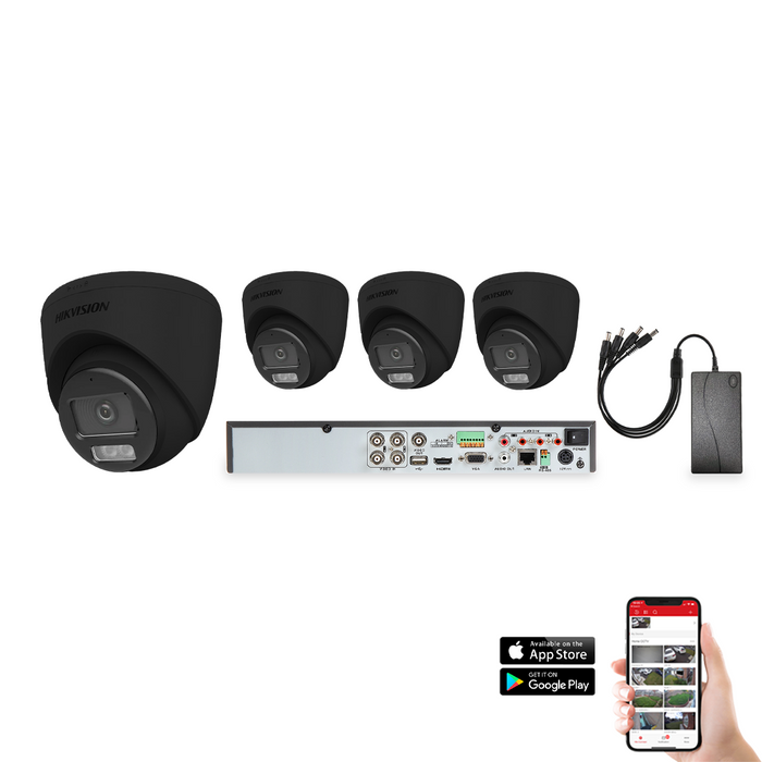 Hikvision Hybrid ColorVu 4 Camera 4ch AoC 3K 40M CCTV Kit - Black (HIK-KIT-TVI-HYB-3K-4-BK)