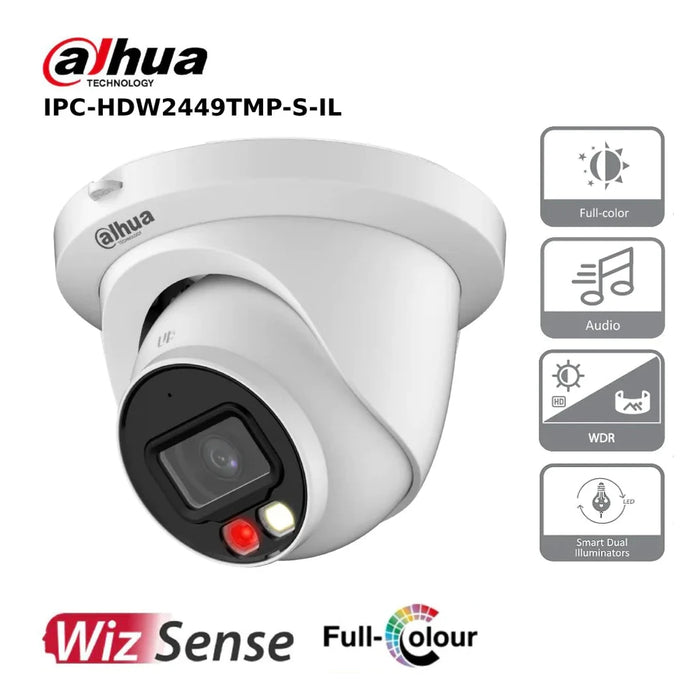 Dahua 4MP IP Camera IPC-HDW2449TMP-S-IL - WizSense AI Series Dual Illuminator (IR + Full-Colour) IP Turret Camera