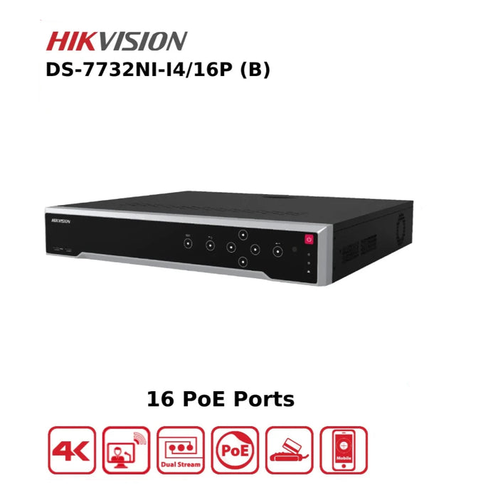 Hikvision DS-7732NI-I4/16P 32 Channel 12MP 4K NVR With 16 PoE Ports & 4 HDD Bays