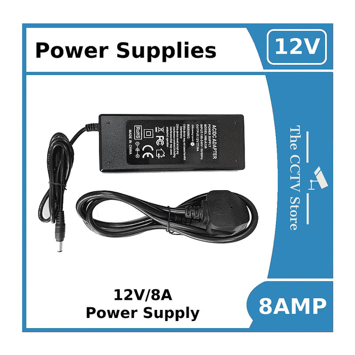 Power Supply 12V/8A for ColorVu CCTV Cameras -12vDC Power Supply 8amp