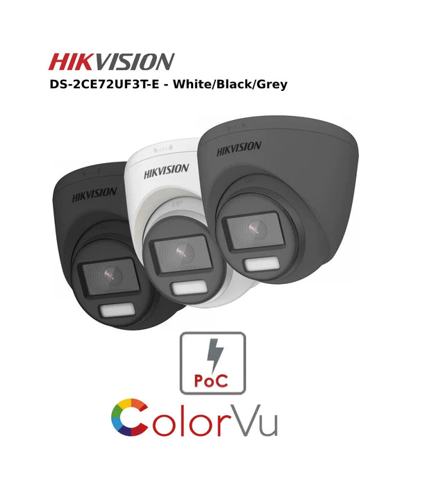 8MP 4K DS-2CE72UF3T-E ColorVu POC Fixed Turret Camera 40M Light - TVI - White / Black / Grey