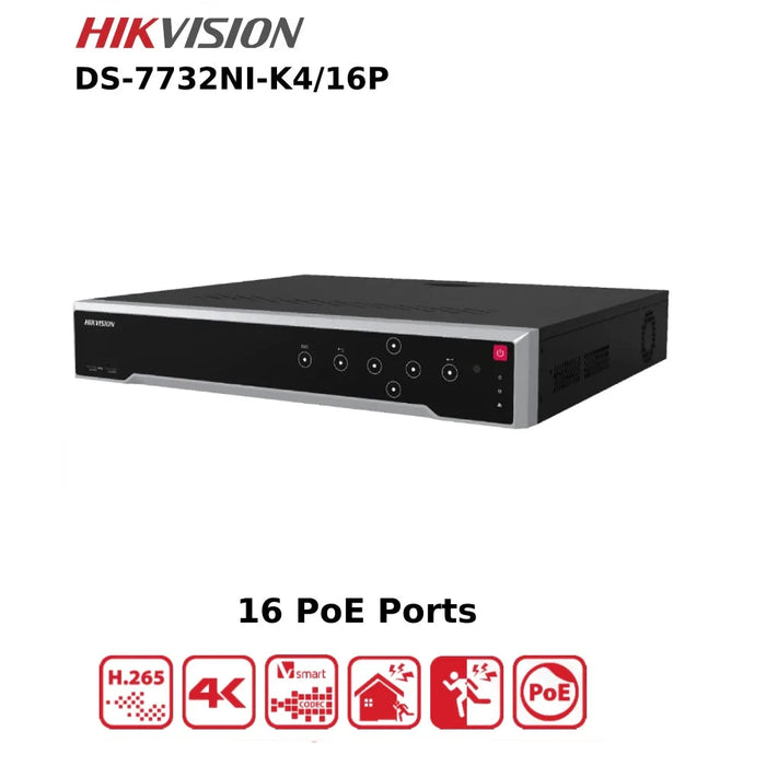 Hikvision DS-7732NI-K4/16P 32 Channel 12MP 4K NVR With 16 PoE Ports & 4 HDD Bays