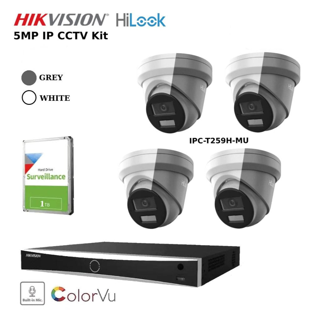 Hikvision HiLook 5MP 4CH IP ColorVu Kit with 4CH Hikvision NVR and 1TB ...