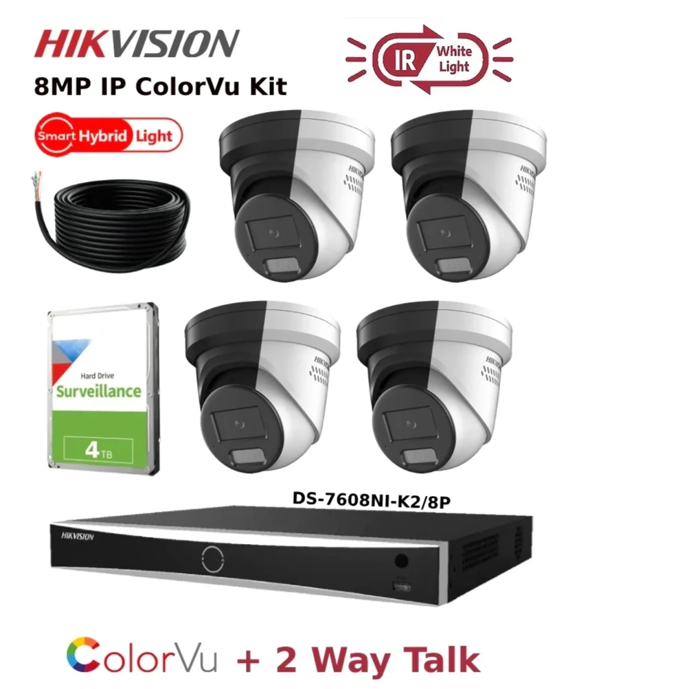 Hikvision 4CH 4K Hybrid ColorVu + IR IP CCTV Kit - 8MP 4K Cameras DS-2 ...